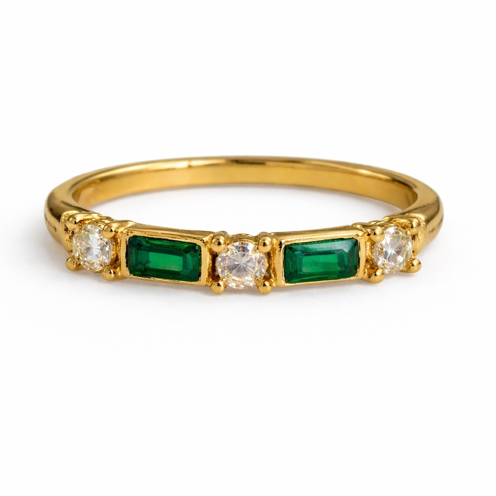 Gold Emerald & White Stone Stackable Ring